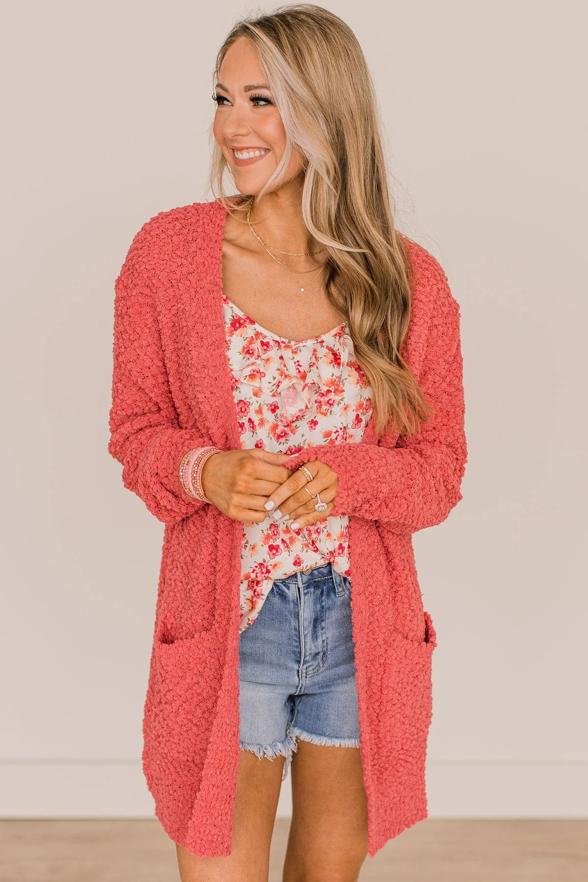 Take Another Look Popcorn Cardigan- Rose Pink