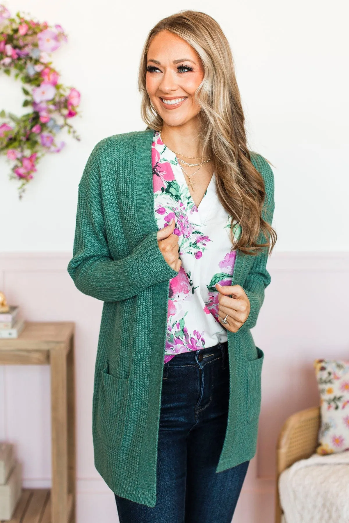 Take Me Places Knit Cardigan- Dark Sage