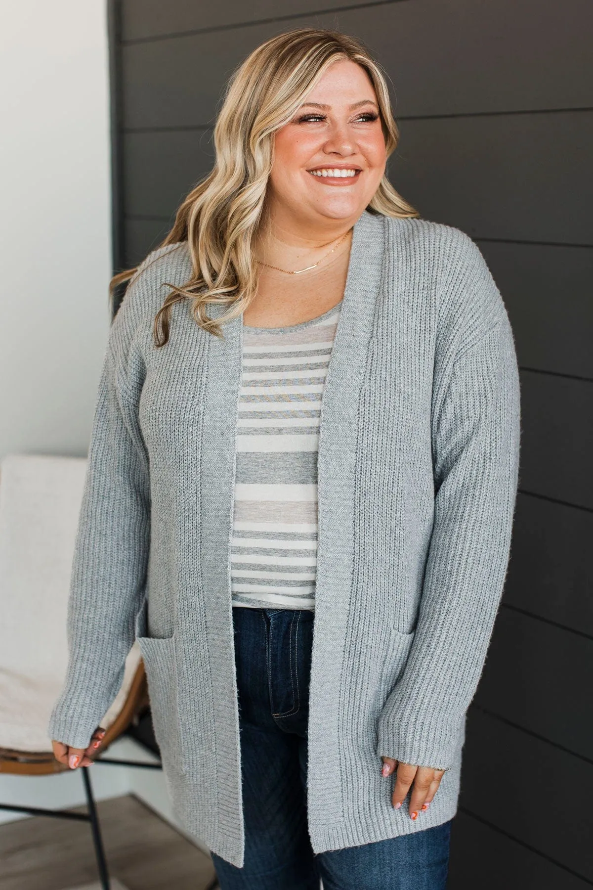 Take Me Places Knit Cardigan- Heather Grey