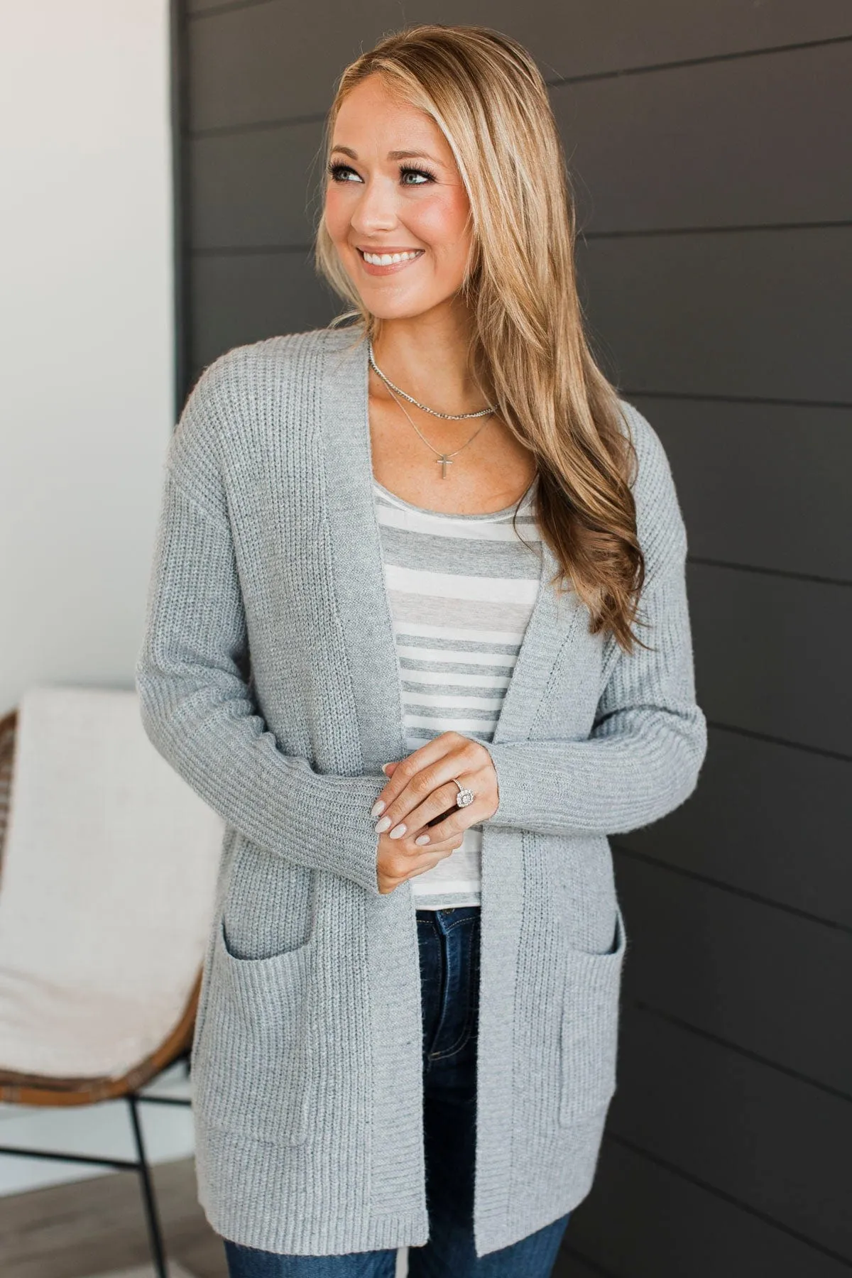 Take Me Places Knit Cardigan- Heather Grey