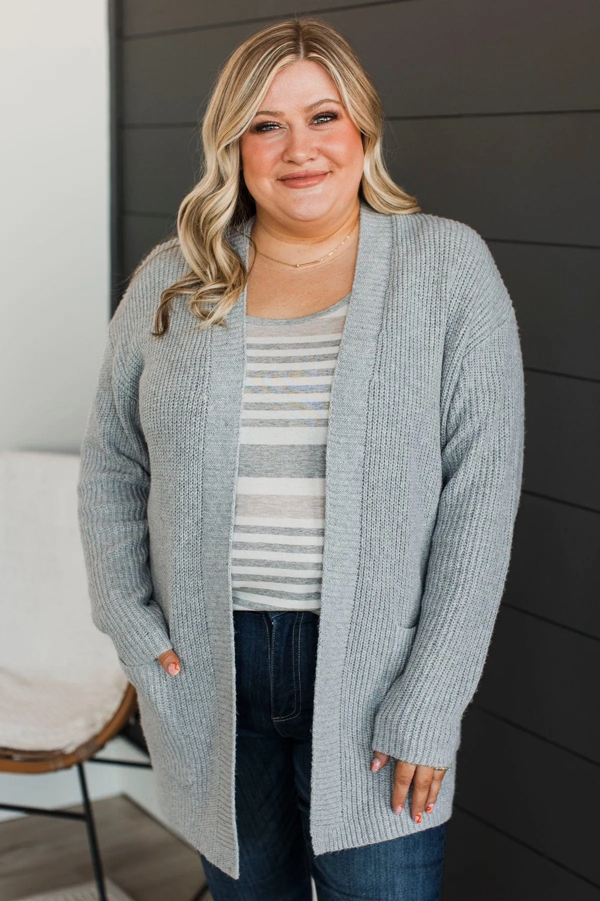 Take Me Places Knit Cardigan- Heather Grey