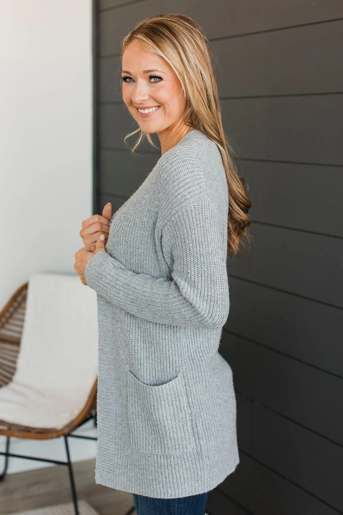 Take Me Places Knit Cardigan- Heather Grey