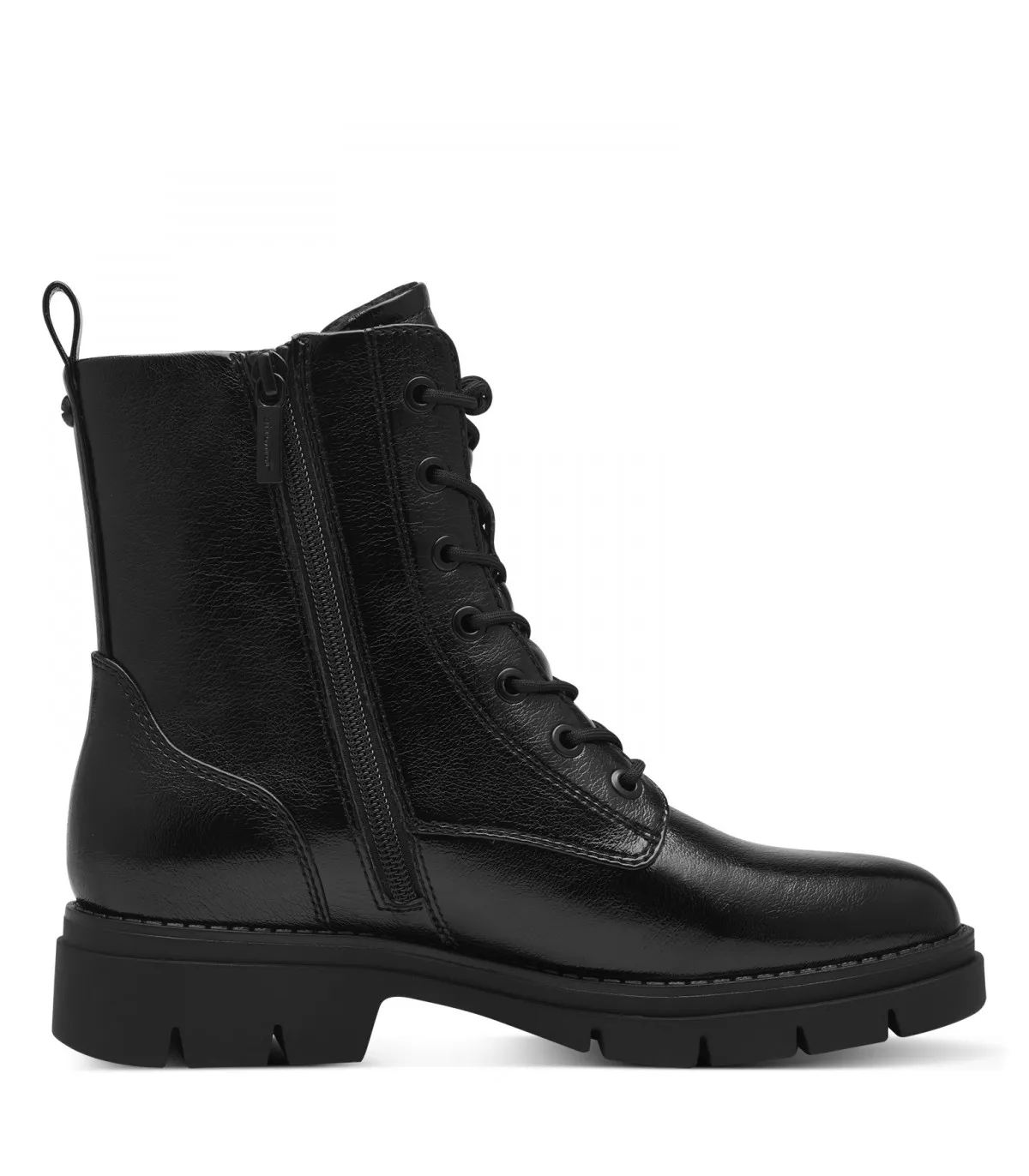 Tamaris Army Boot in Black Patent 25279