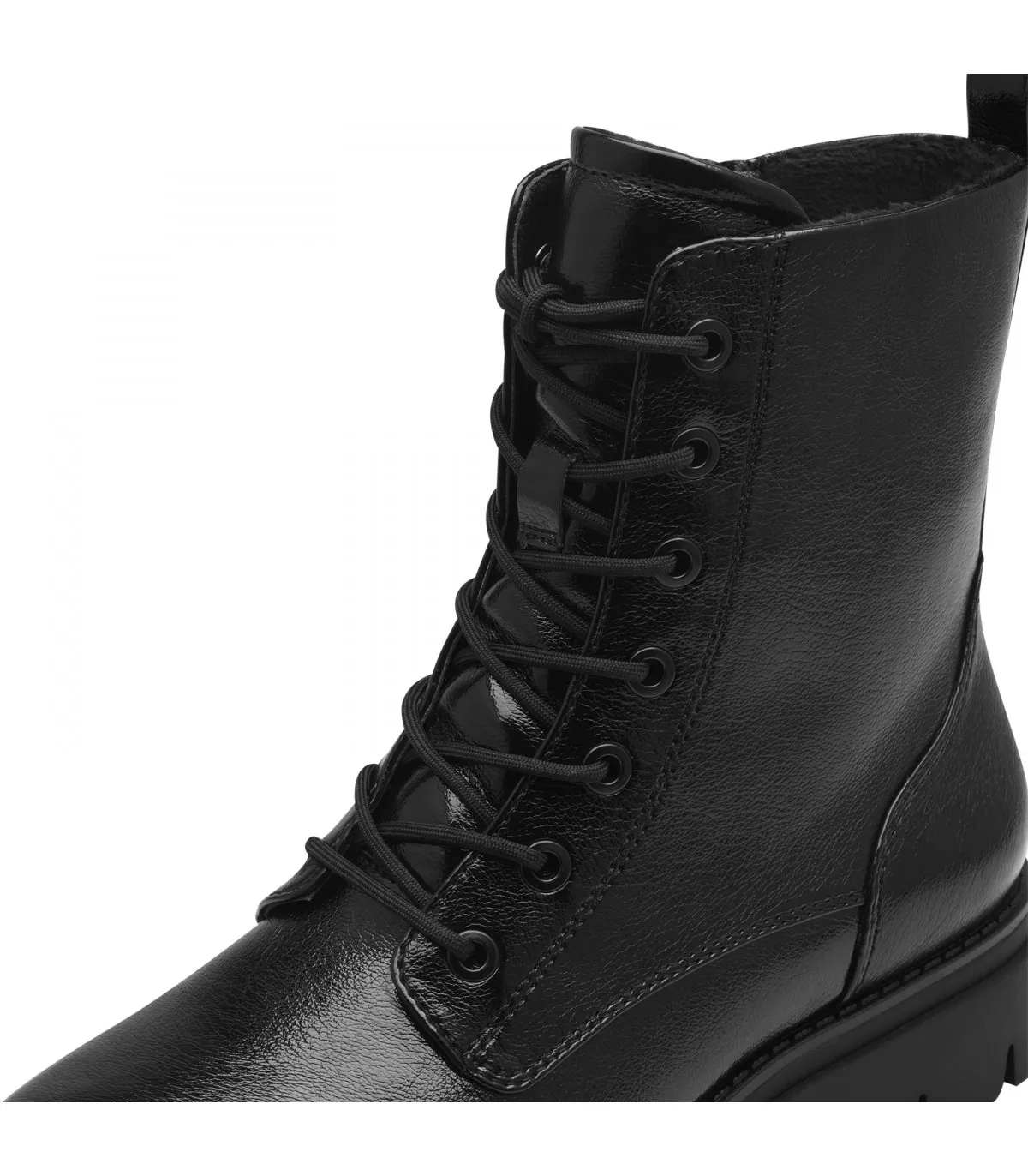 Tamaris Army Boot in Black Patent 25279