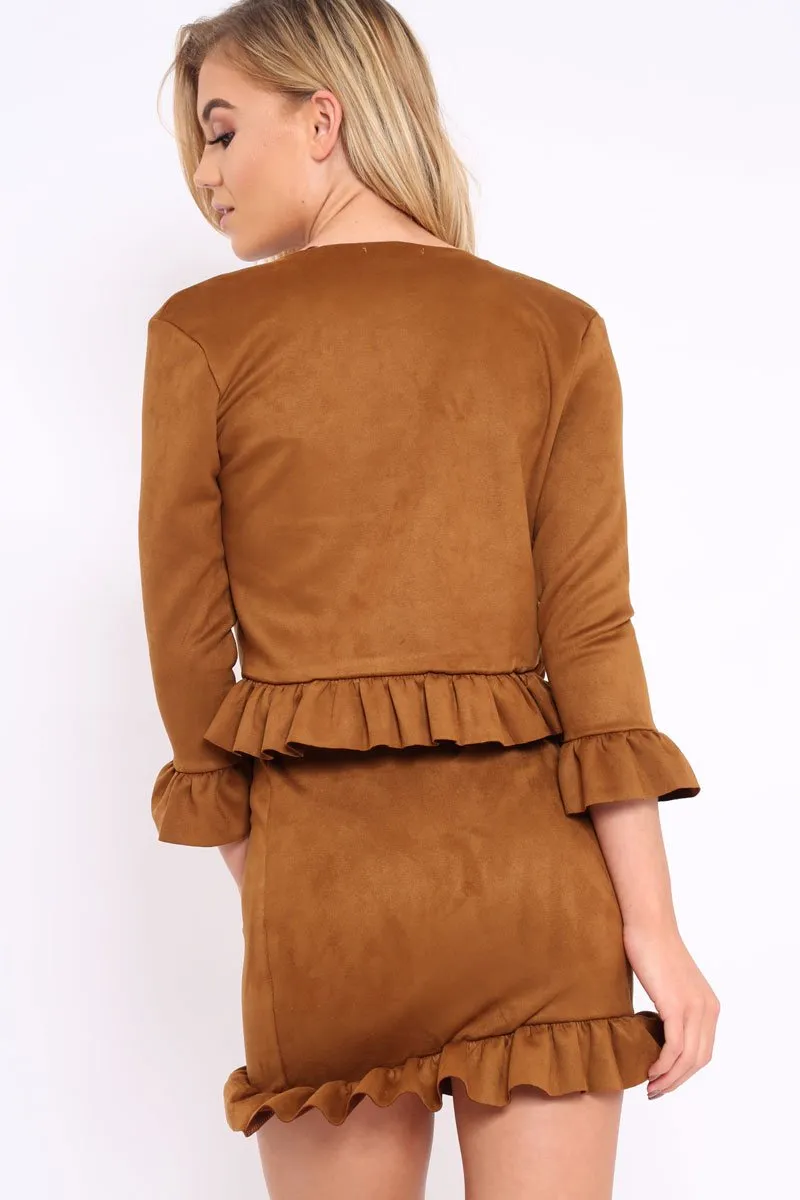 Tan Suedette Frill Hems Jacket - Elsa