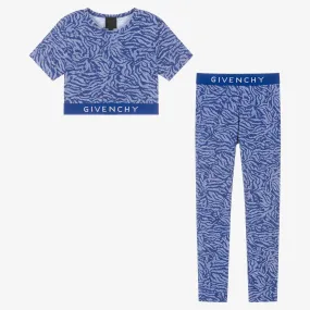 Teen Girls Blue Zebra Leggings Set