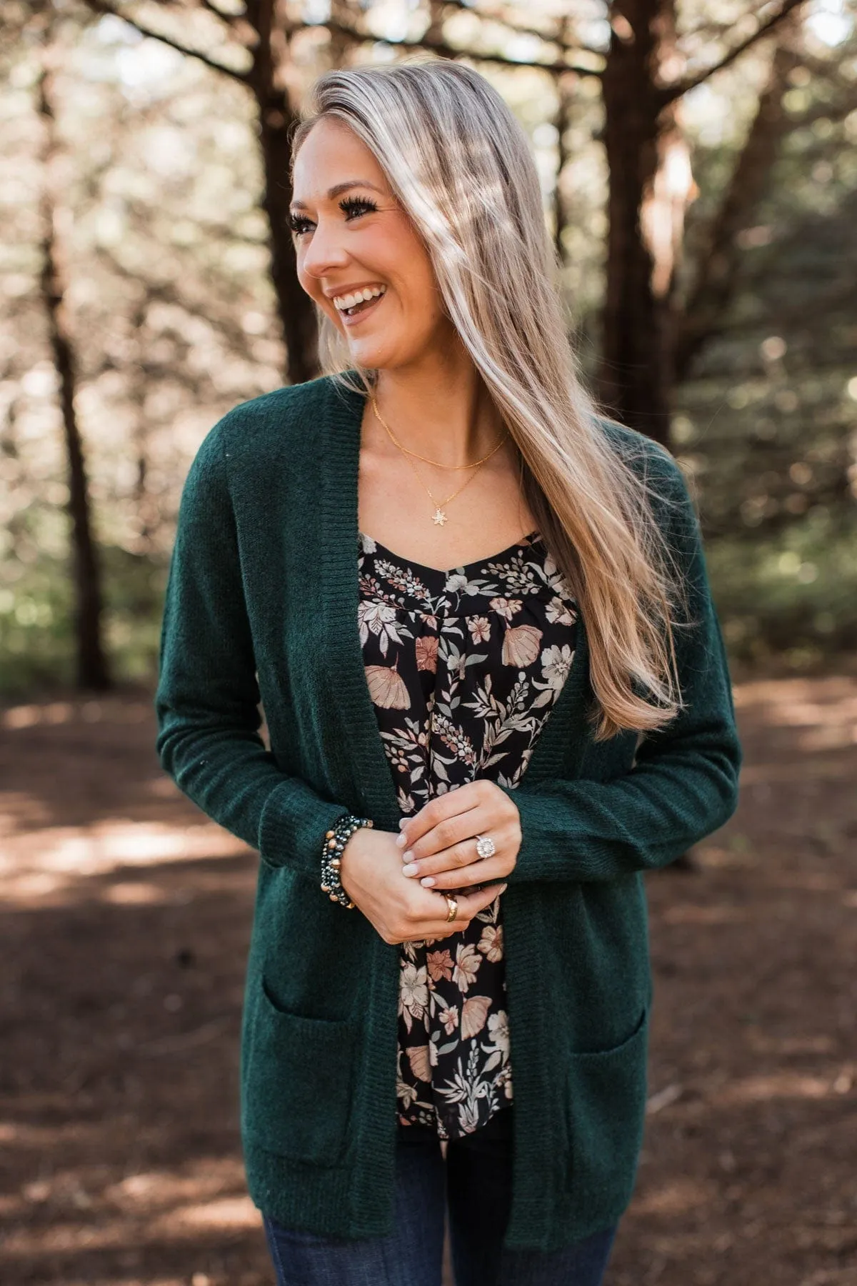 Think It Over Knit Cardigan- Forest Green