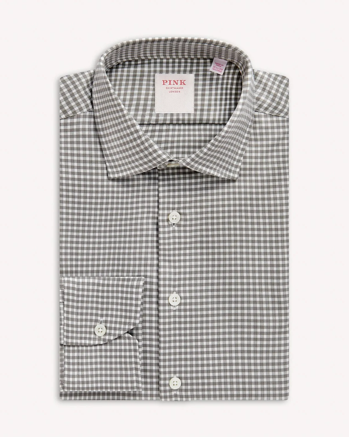 Thomas Pink Journey Twill Check Shirt Grey White