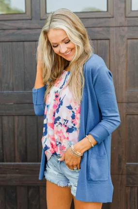 Time To Be Alive Drape Cardigan- Denim