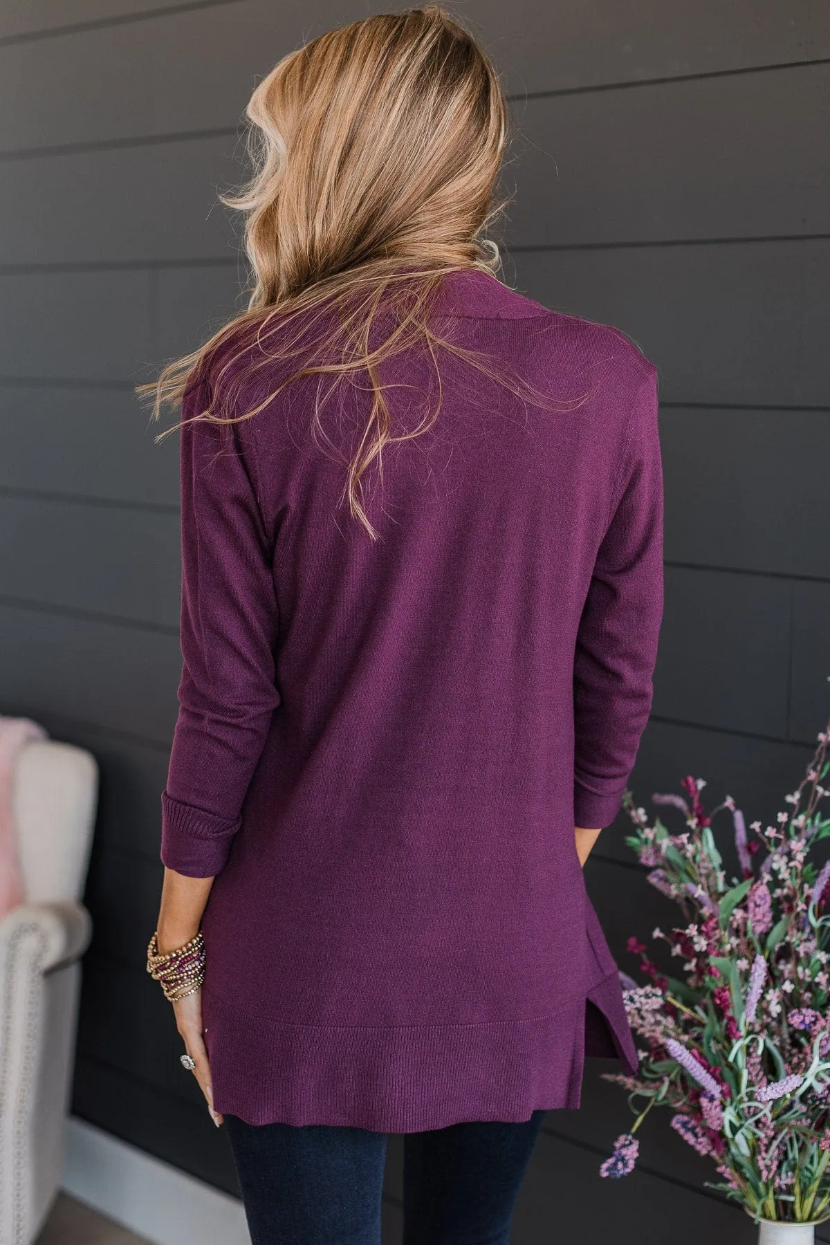 Time To Be Alive Drape Cardigan- Plum