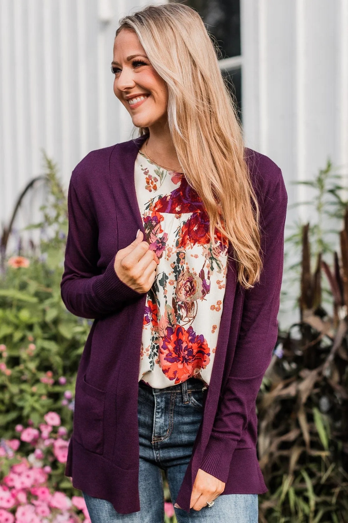 Time To Be Alive Drape Cardigan- Plum