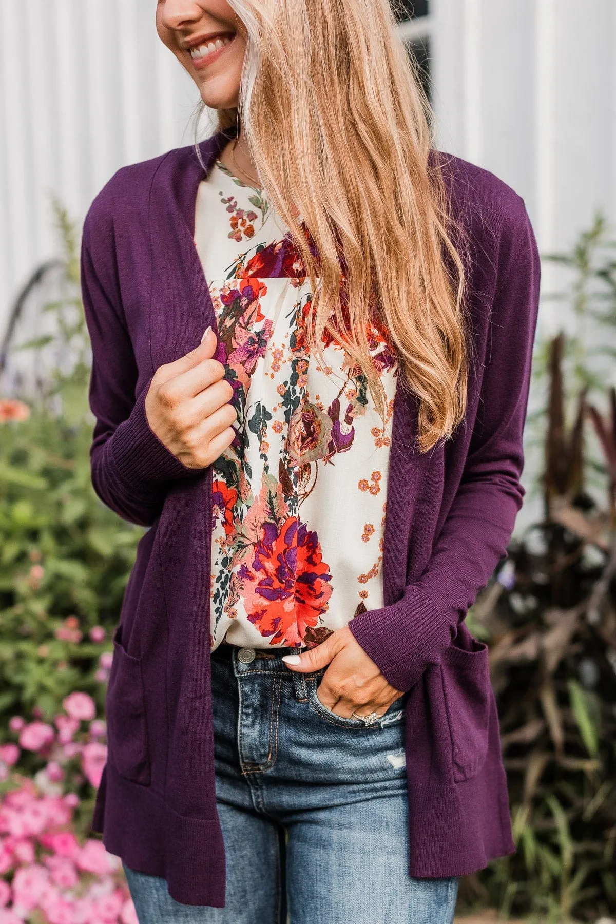 Time To Be Alive Drape Cardigan- Plum