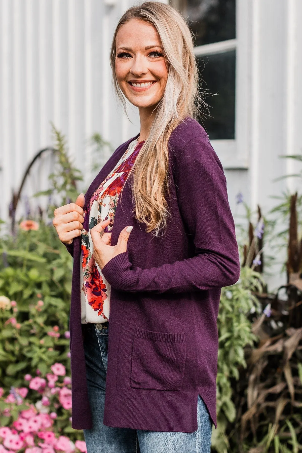 Time To Be Alive Drape Cardigan- Plum