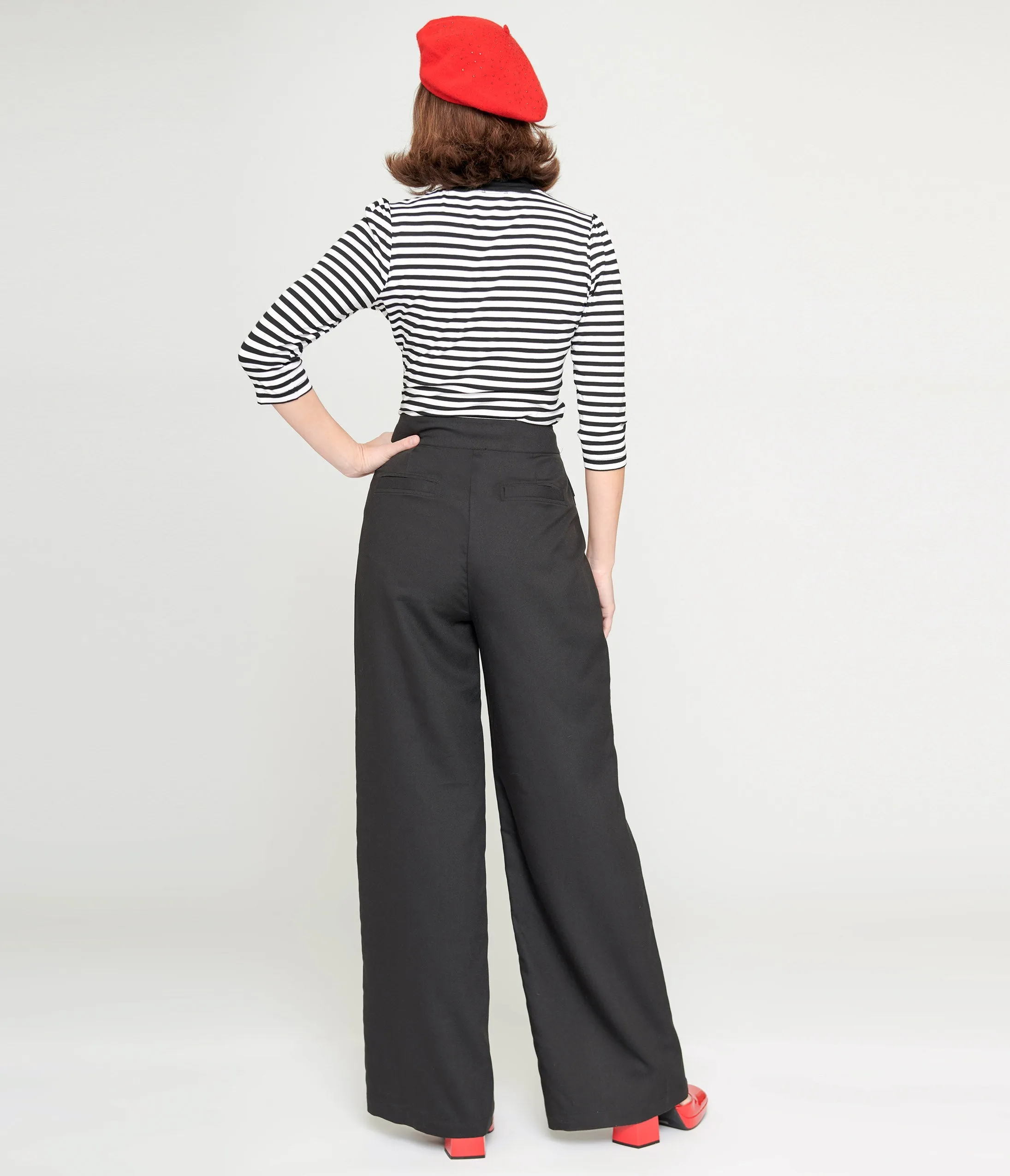 Unique Vintage 1940s Black High Waist Wide Leg Tab Pants