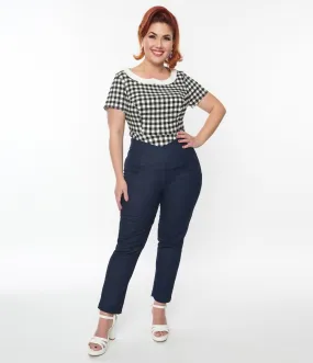 Unique Vintage Plus Size 1930s Dark Denim V-Waist Crop Pants