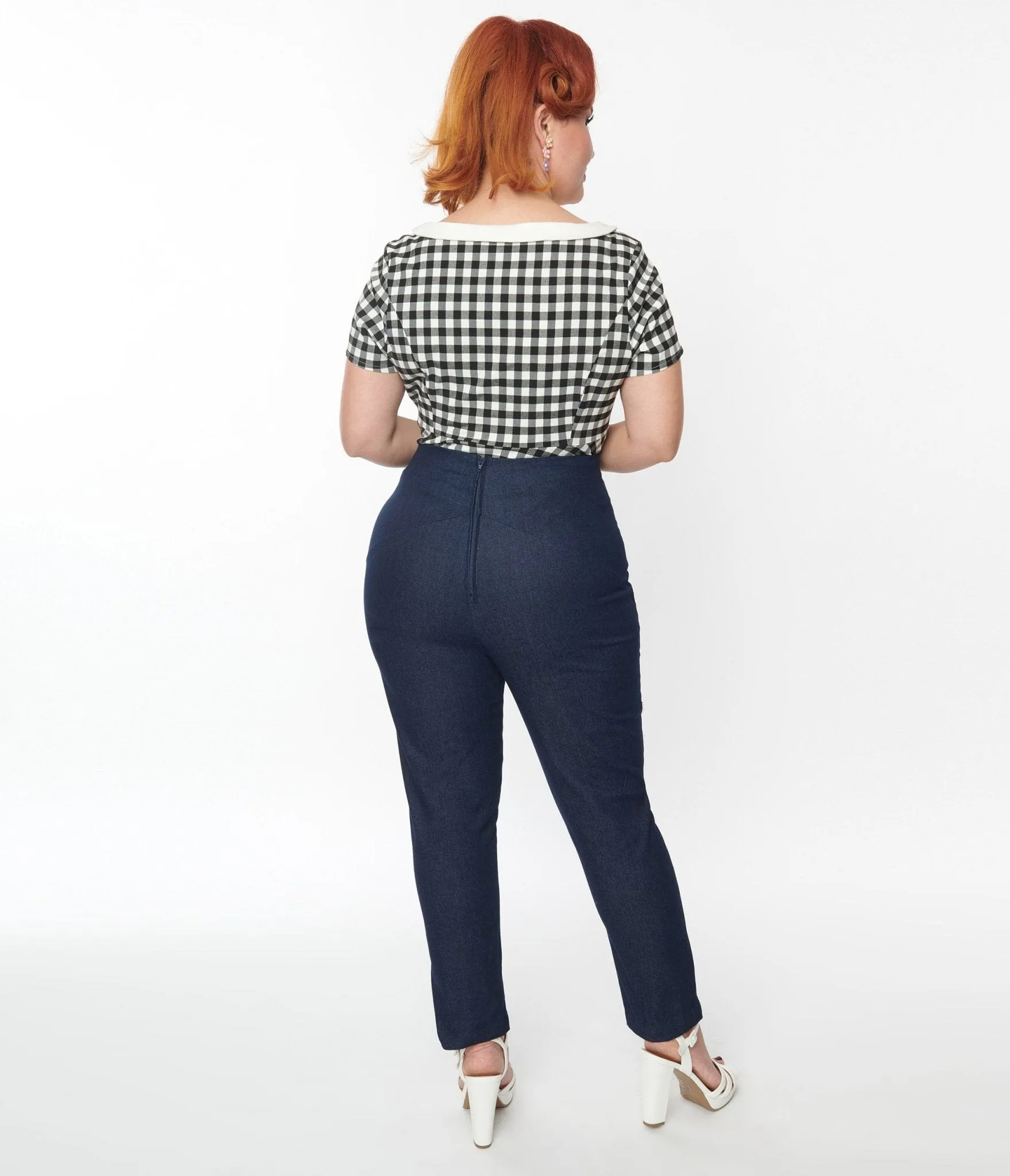 Unique Vintage Plus Size 1930s Dark Denim V-Waist Crop Pants