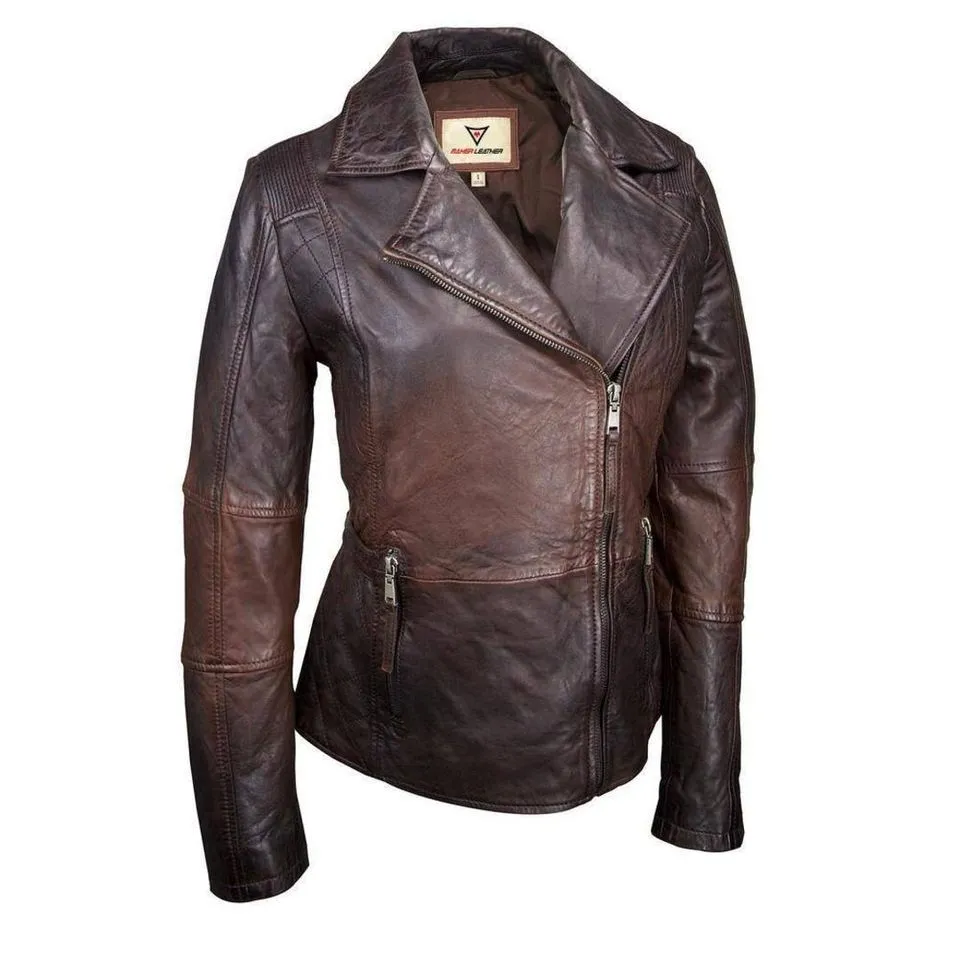 Vintage brown Distressed leather women jackets