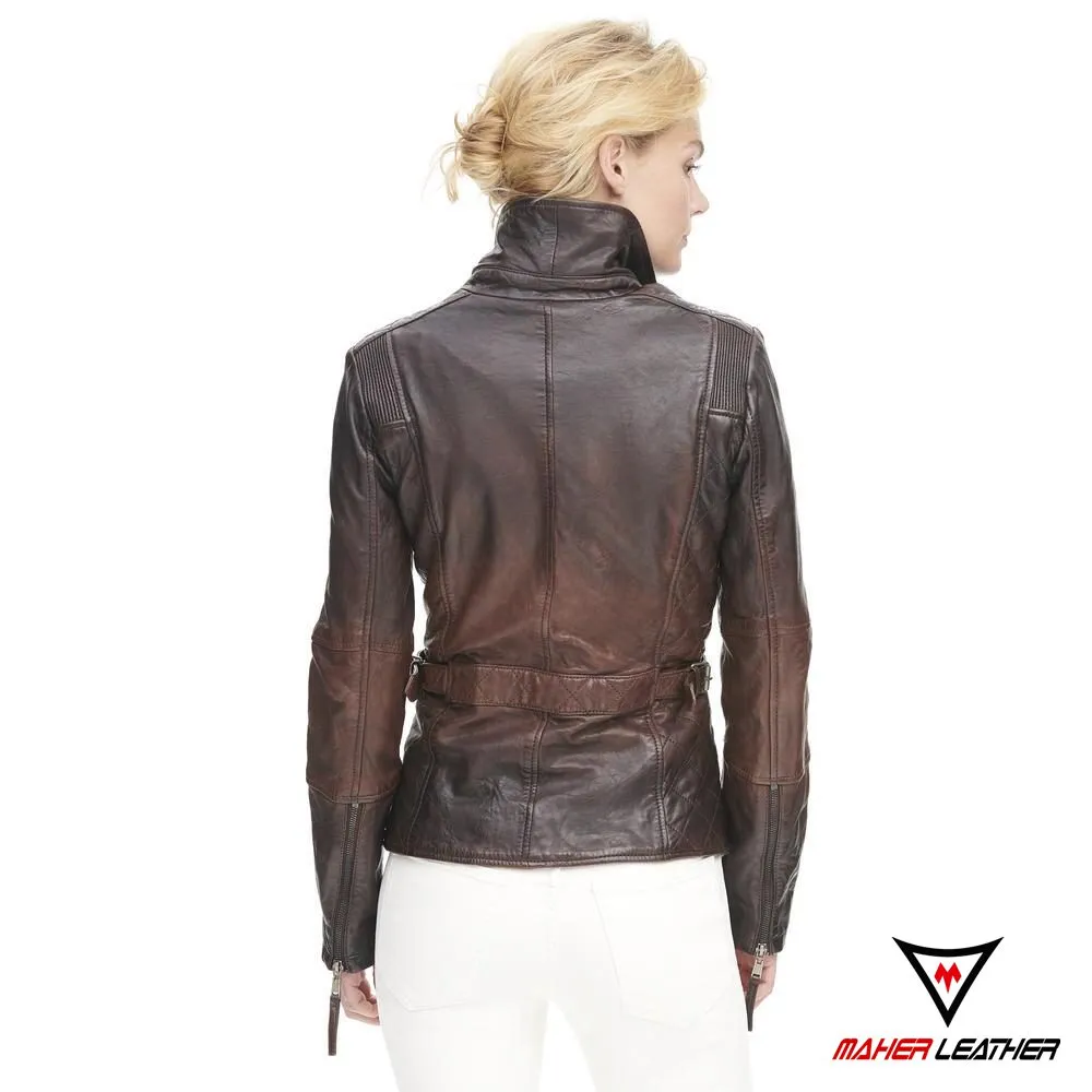 Vintage brown Distressed leather women jackets