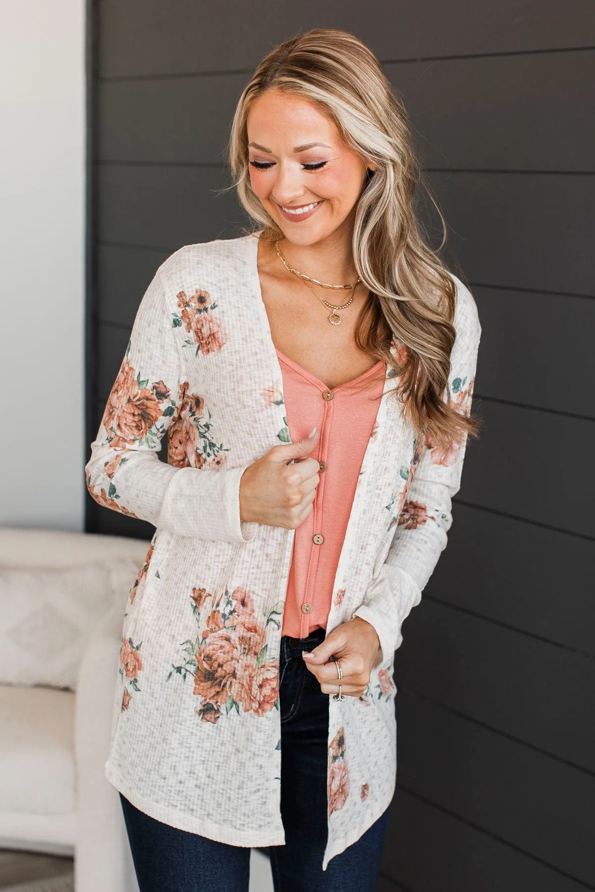 Walk By My Side Floral Cardigan- Ivory