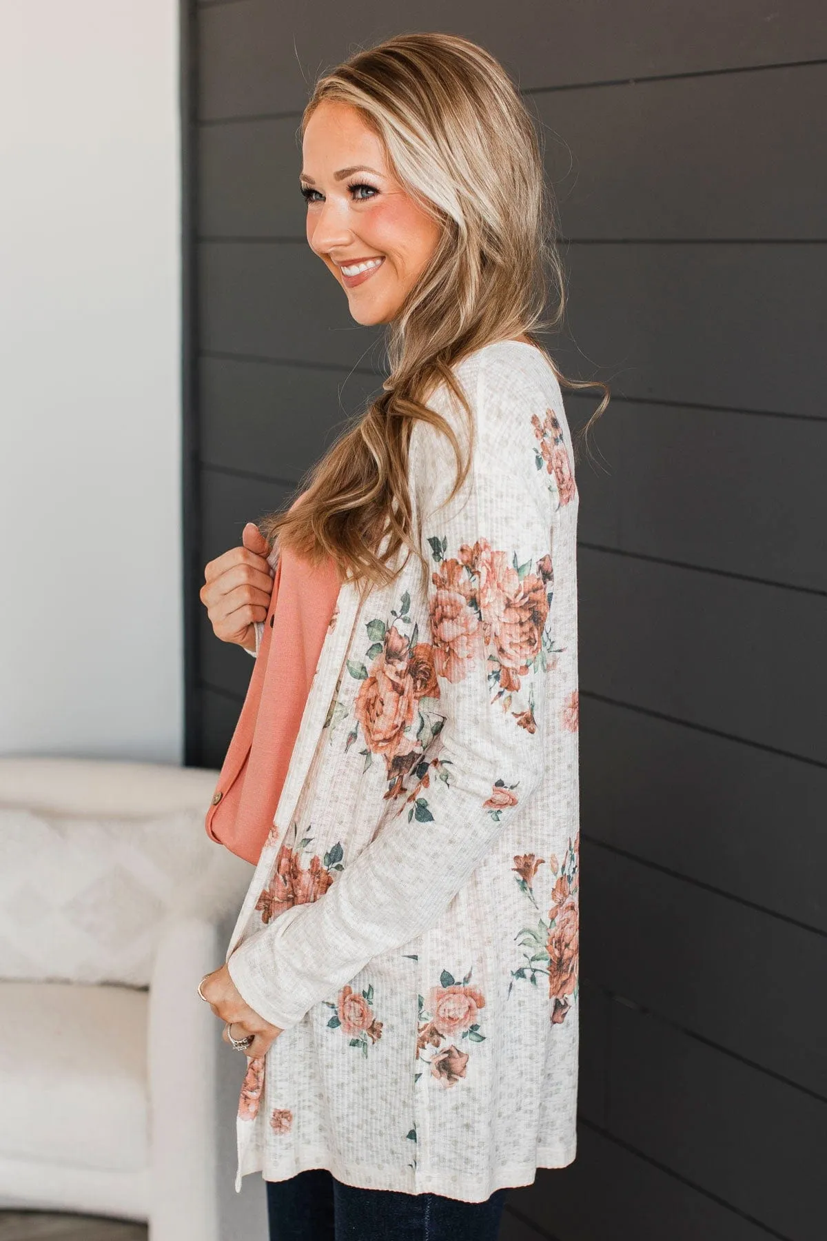 Walk By My Side Floral Cardigan- Ivory