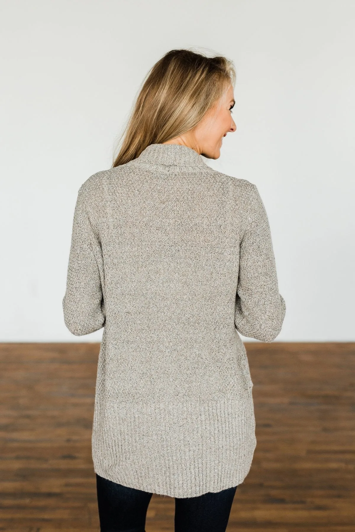 Wish You Well Knit Drape Cardigan- Taupe