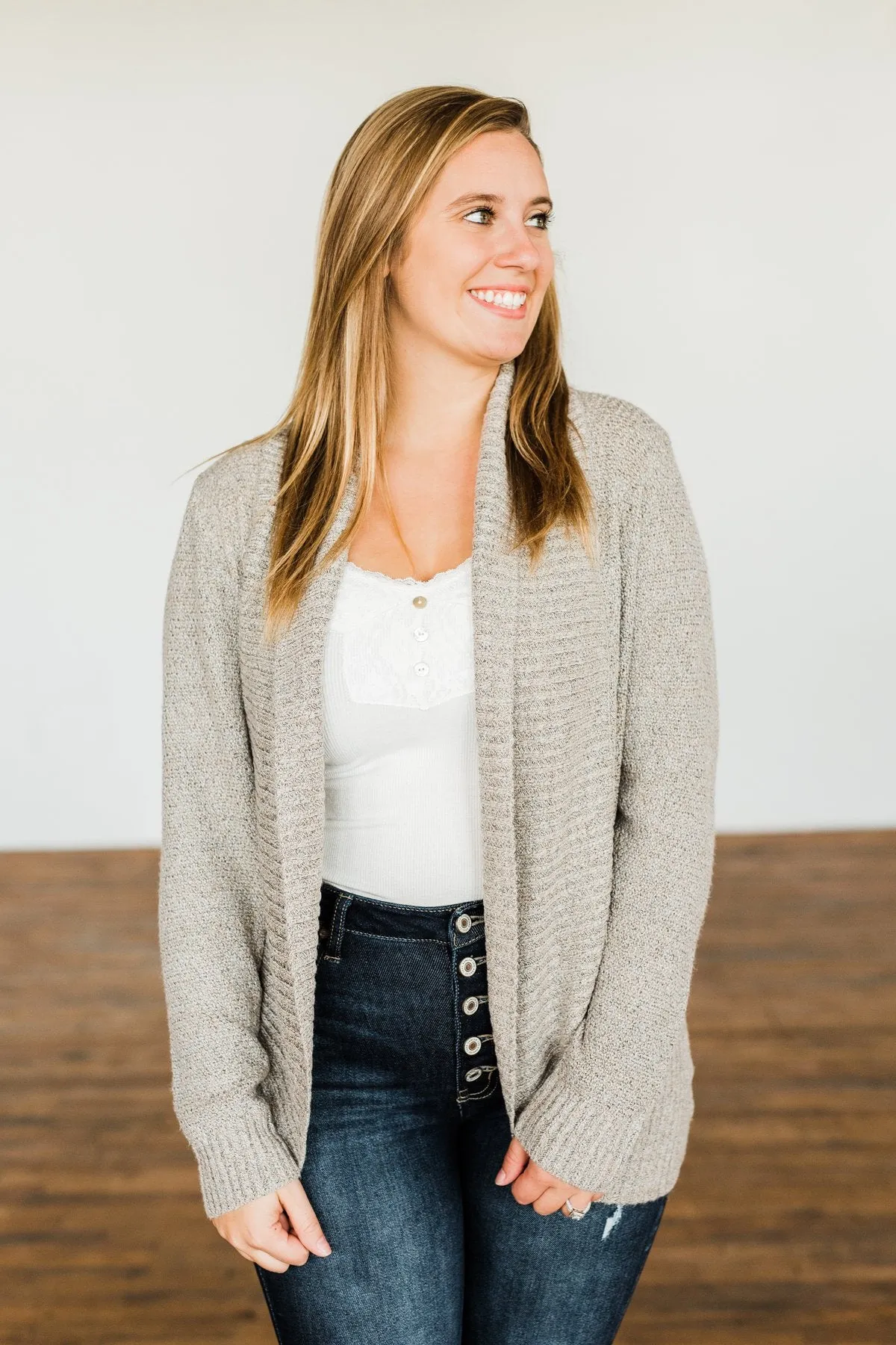 Wish You Well Knit Drape Cardigan- Taupe