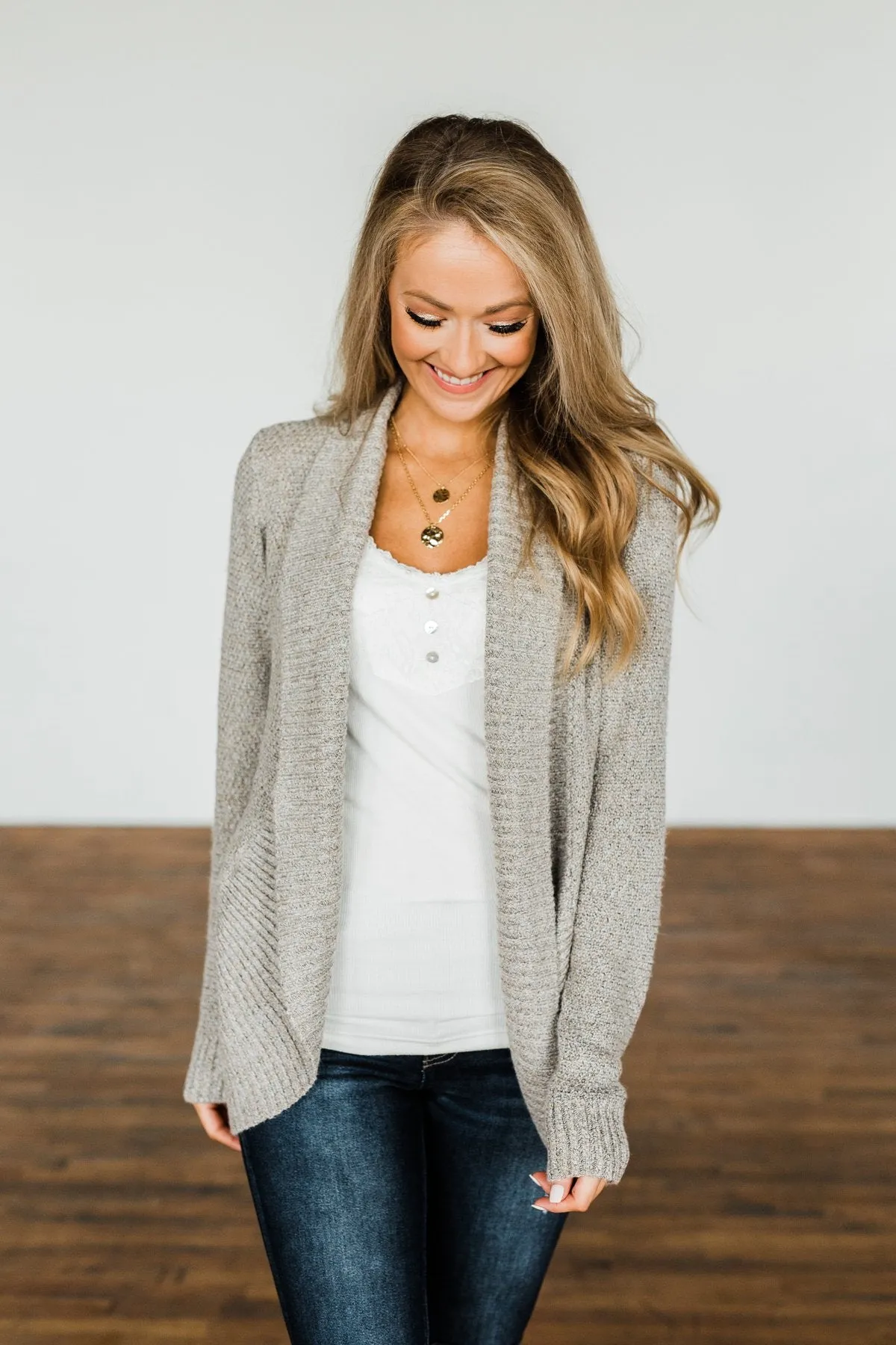 Wish You Well Knit Drape Cardigan- Taupe