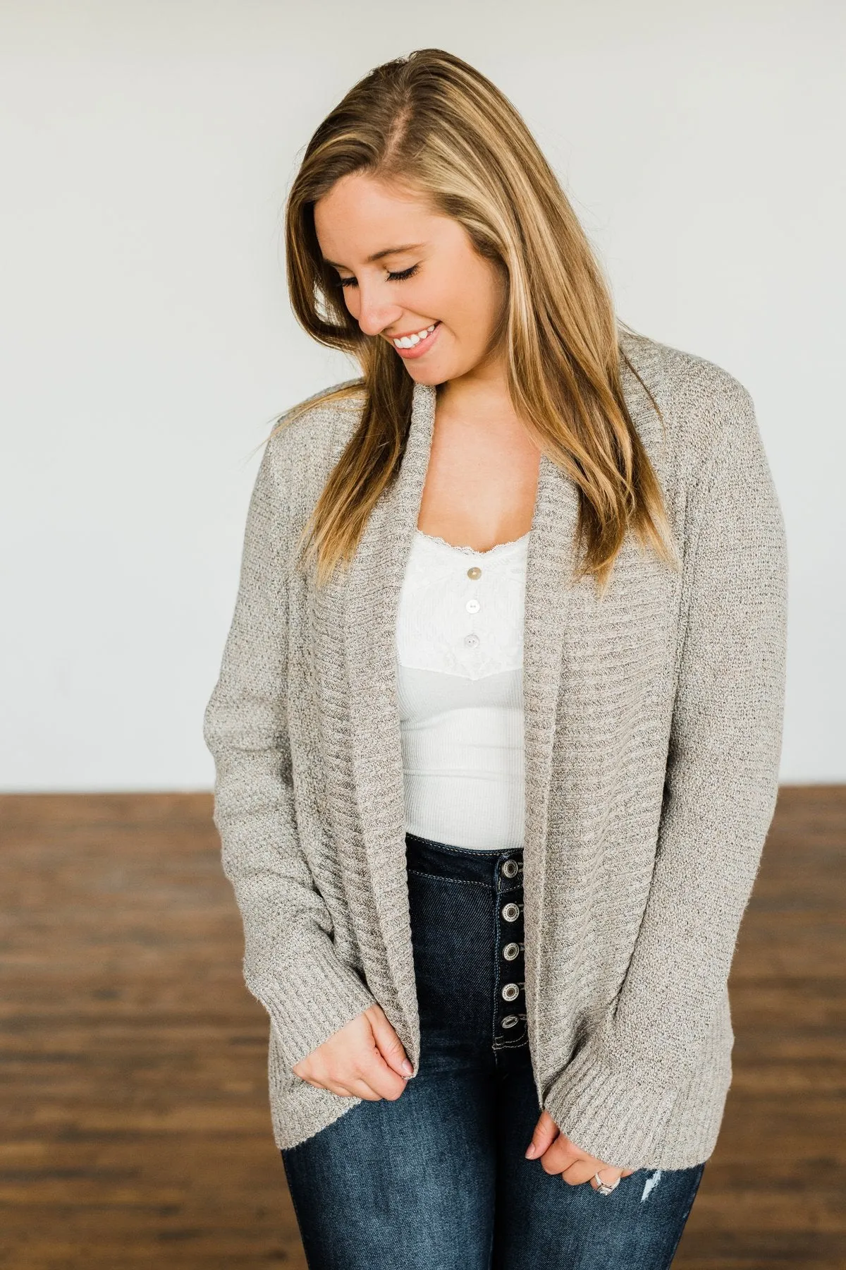 Wish You Well Knit Drape Cardigan- Taupe