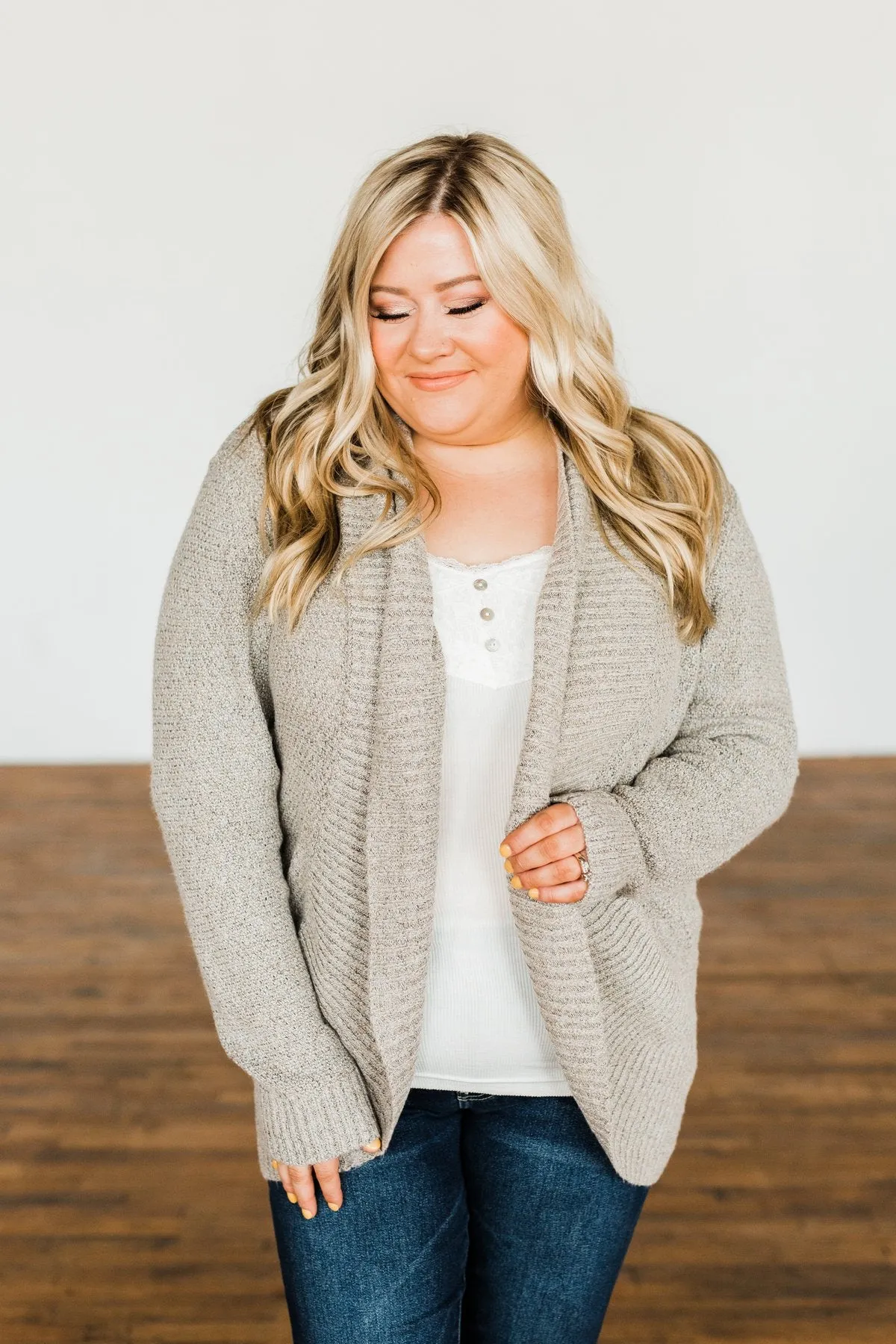 Wish You Well Knit Drape Cardigan- Taupe