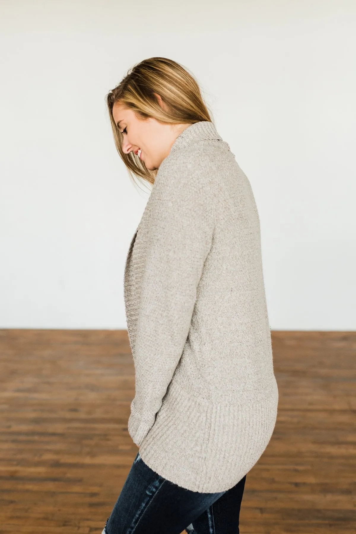 Wish You Well Knit Drape Cardigan- Taupe