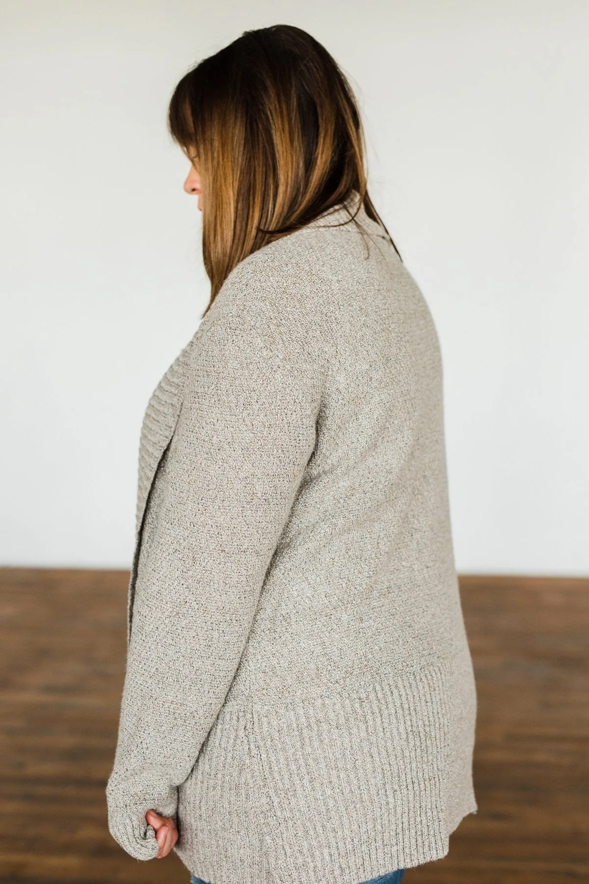 Wish You Well Knit Drape Cardigan- Taupe