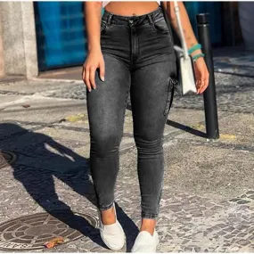 Women's Vintage Streetwear High Waist Patchwork Stretchy Skinny Pants