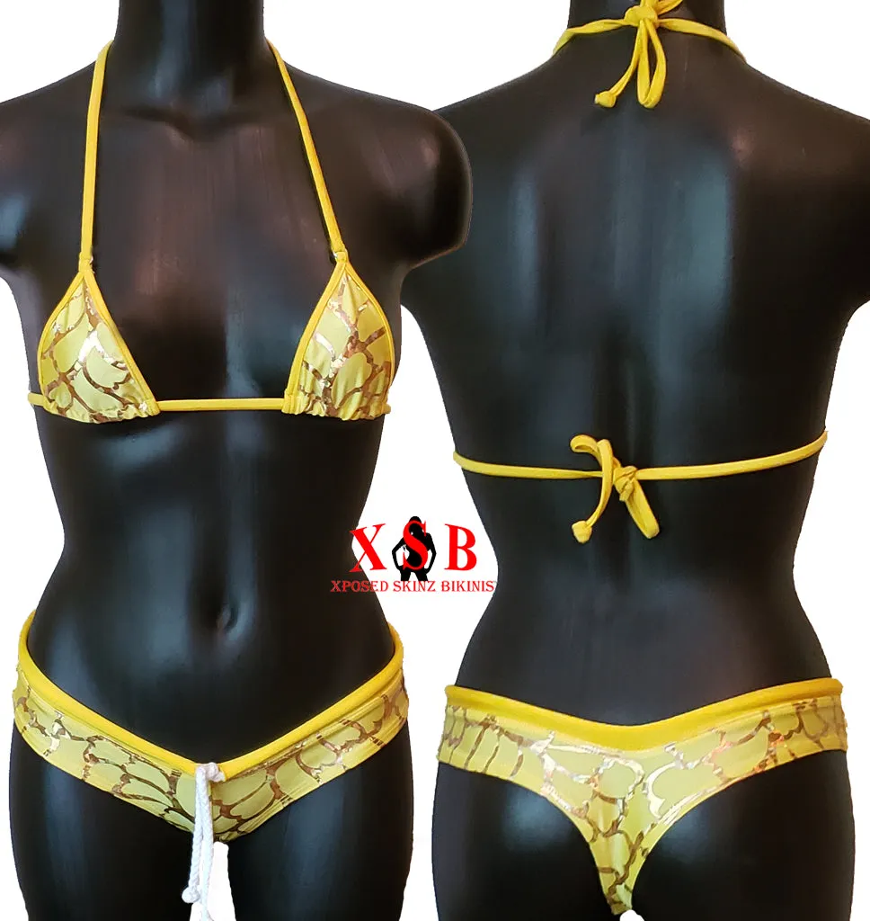 Xposed Skinz Bikinis x111 Sport Shorts Drawstring Bikini Shorts - Yellow Gold