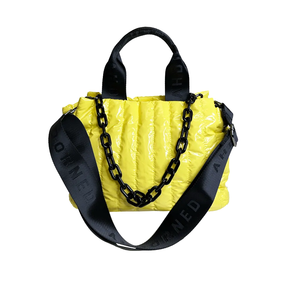 Yellow - Rosie Quilted Tote w/Black Resin Chain & 2 Adjustable Solid