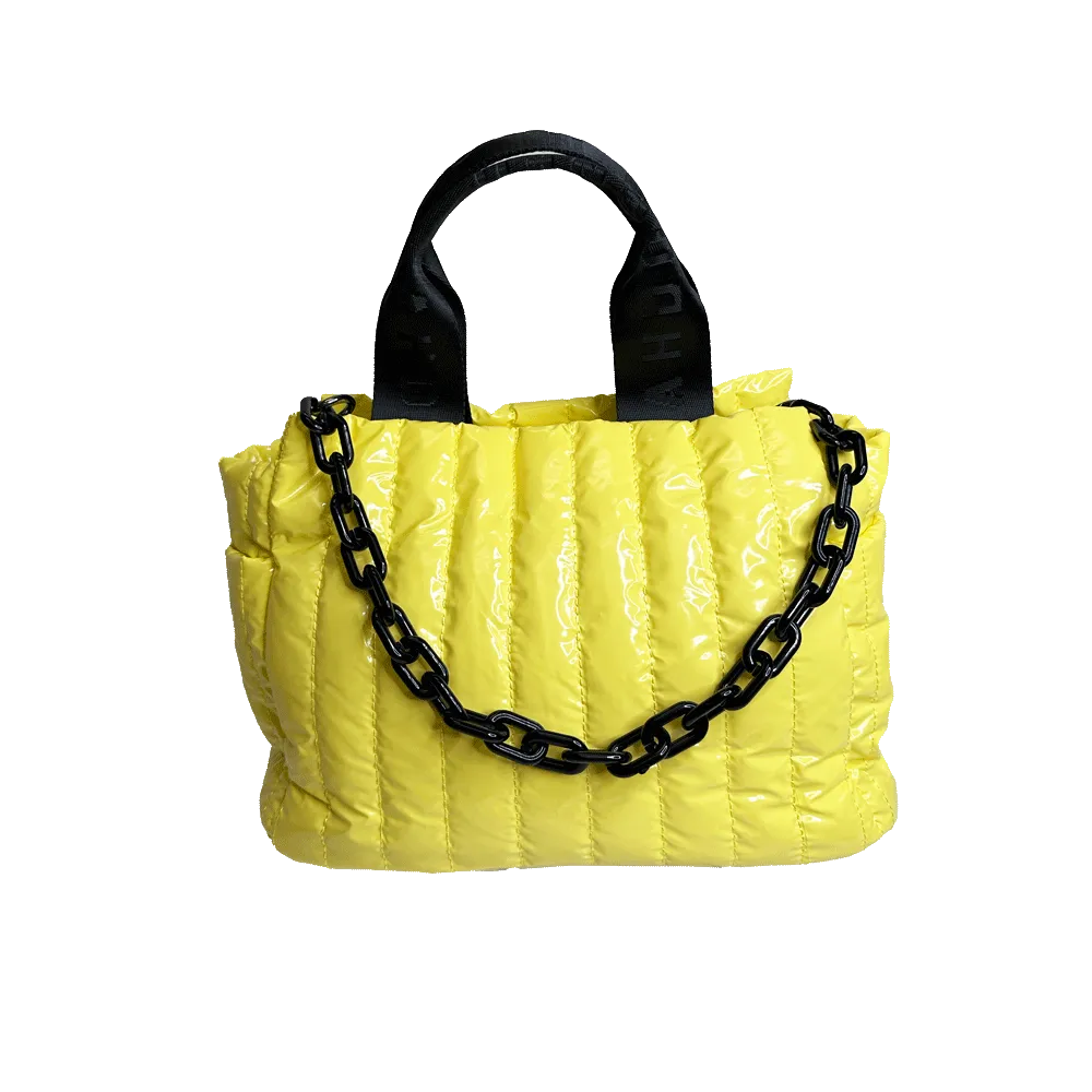 Yellow - Rosie Quilted Tote w/Black Resin Chain & 2 Adjustable Solid