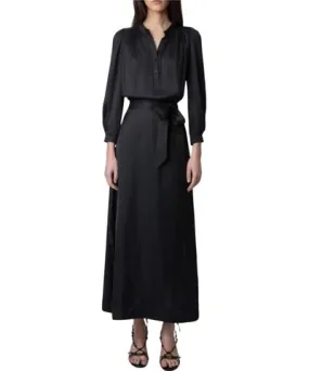 Zadig & Voltaire Ritchil Long Sleeve Satin Shirt Dress In Noir