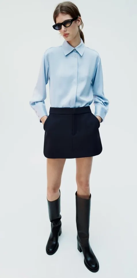 ZARA  |HIDDEN BUTTON SATIN EFFECT SHIRT