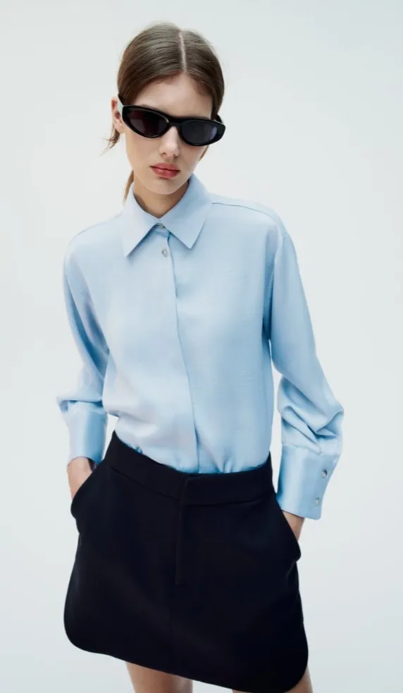 ZARA  |HIDDEN BUTTON SATIN EFFECT SHIRT