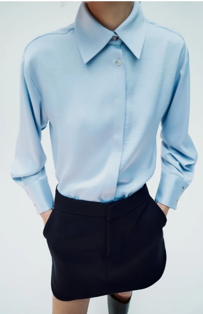 ZARA  |HIDDEN BUTTON SATIN EFFECT SHIRT