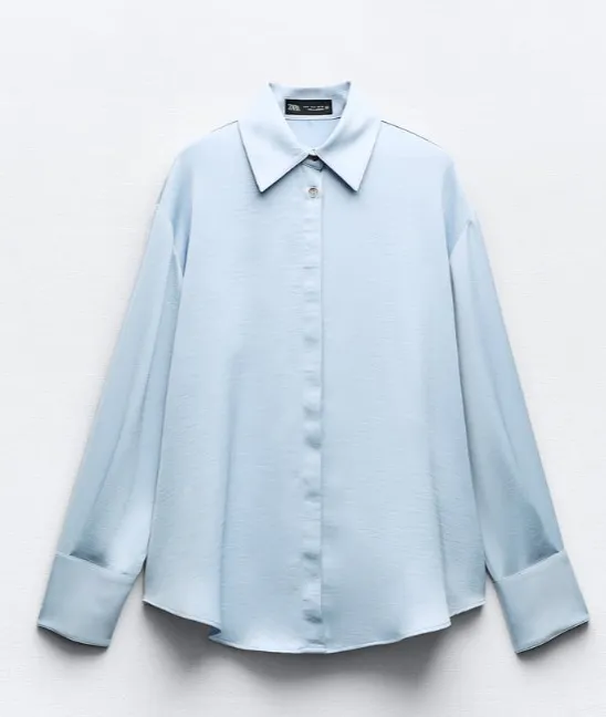 ZARA  |HIDDEN BUTTON SATIN EFFECT SHIRT