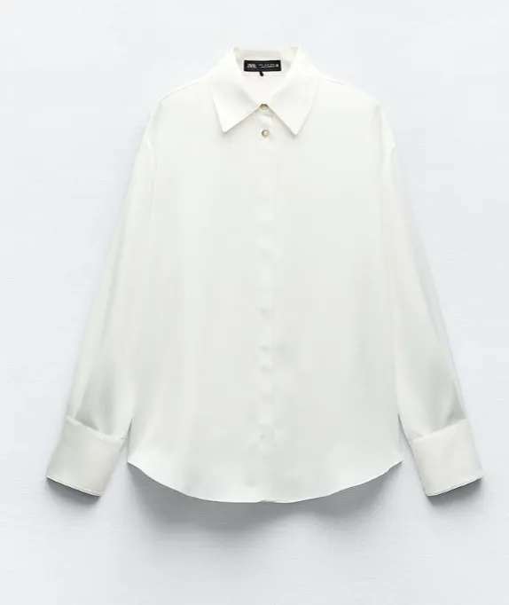 ZARA  |HIDDEN BUTTON SATIN EFFECT SHIRT